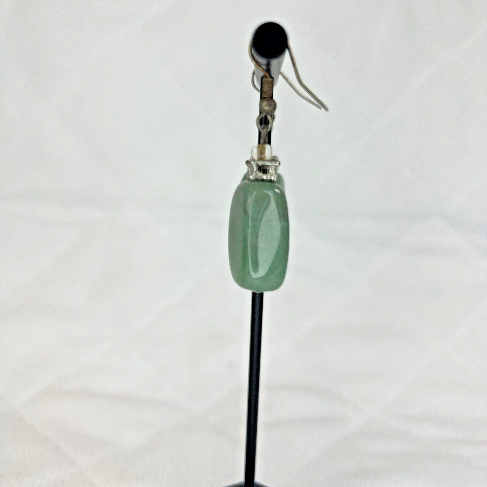 Jade rectangle Dangle Earrings Silver Tone Bead - image 2