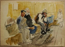 Ukrainian Soviet watercolor Painting cubism fauvism Carpathian market Gutsul