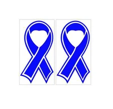 2 -2.25"x4"Dk Blue Ribbon-COLON Cancer Awareness-Vinyl Decal sticker cell device
