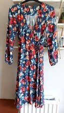 Seen Worn Kept Midi Wrap Dress UK 10 Blue Floral Flare Long Sleeve Anthropologie