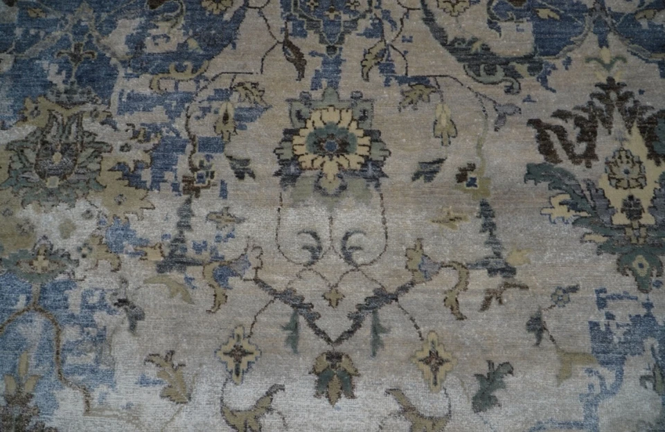 8x10 ft. Handmade Blue/Silver Transitional Floral Oushak Living Room Carpet - Image 4 of 4