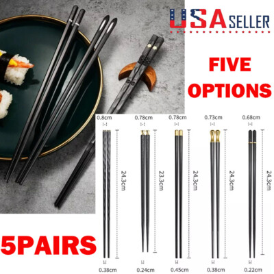 5 Pairs Chinese Chopsticks Non-Slip Sushi Chop Sticks Set Reusable Chopstick USA