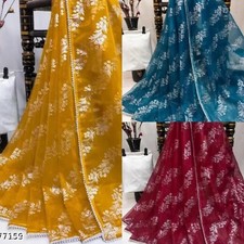 Women's Tissue Organza Foil Print Saree with Separate Blouse Piece