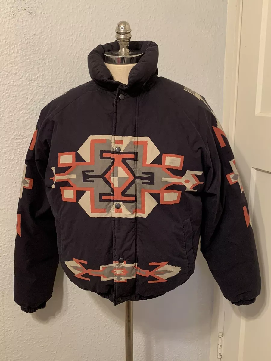 vtg 90s Mens Medium Polo Country Ralph Lauren Aztec Puffer Coat Down Jacket