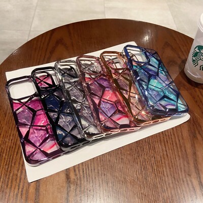 For iPhone 17 Pro Max 16 Plus 13 12 11 3D Plating Marble Shockproof Phone Case