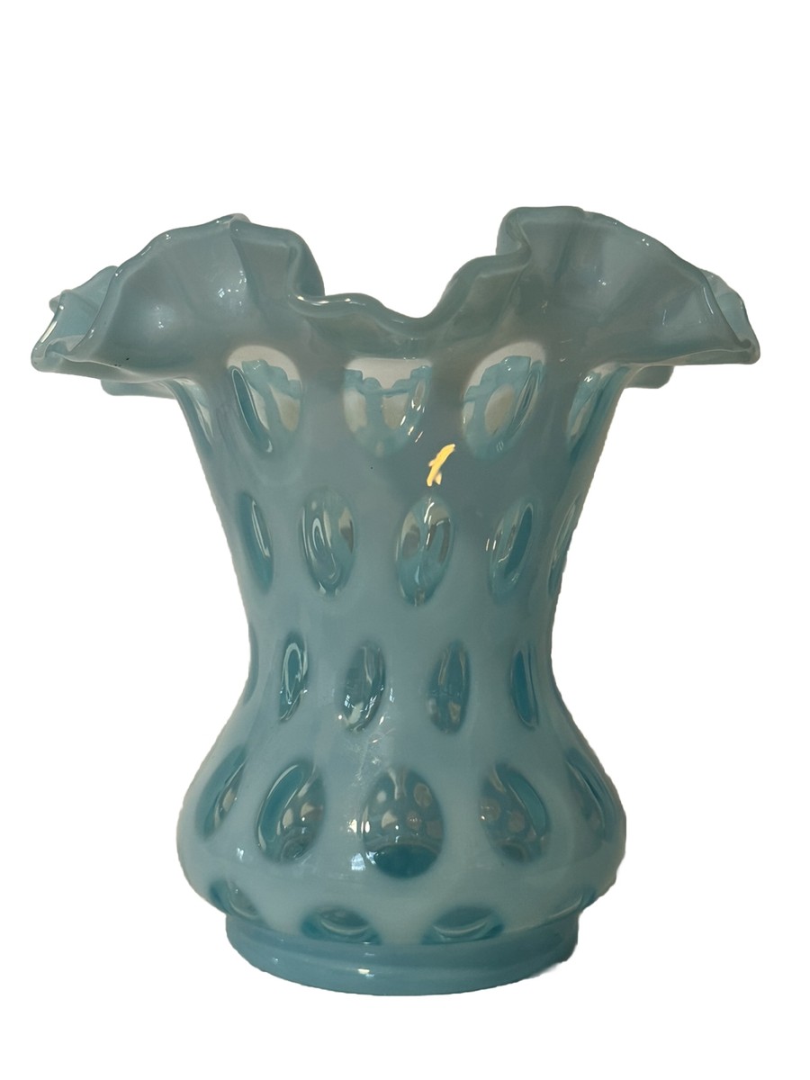Vintage Fenton Blue Coin Dot Opalescent Ruffled Edge 6”h Vase | eBay