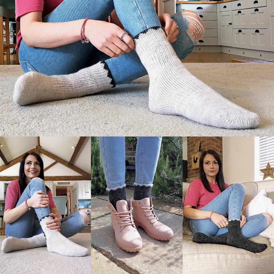 Damas Cuarto Grueso Tobillo Corte Bajo Cálido Mezcla de Lana de Alpaca Senderismo Bota Calcetines LABORATORIOS Foto 3 de 4