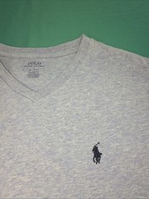 Polo Ralph Lauren V Neck T Shirt Mens Size Large Light Blue Navy Pony Short Slv