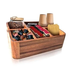  Acacia Wood Coffee Station Organizer for Countertop, Tea Organizer and 