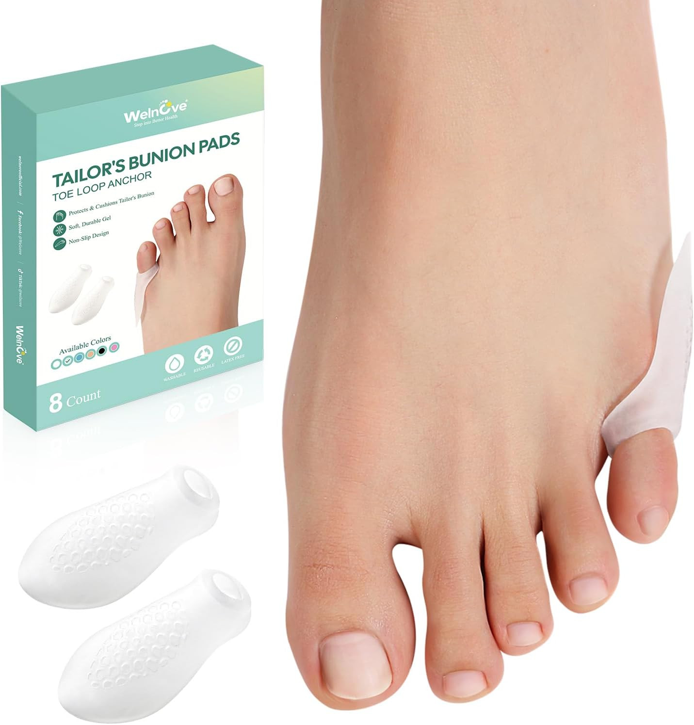 Almohadillas correctoras de juanete Tailor's - Paquete de 8 protectores de dedo meñique, corrector de juanete con