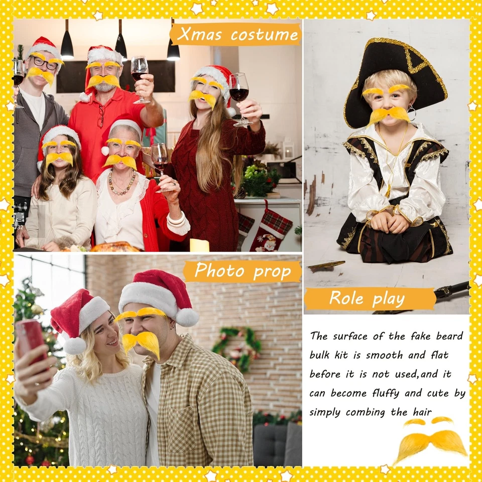 2 Juegos Bigote y Cejas Amarillas, Halloween Autoadhesivo Imitación... Foto 3 de 4