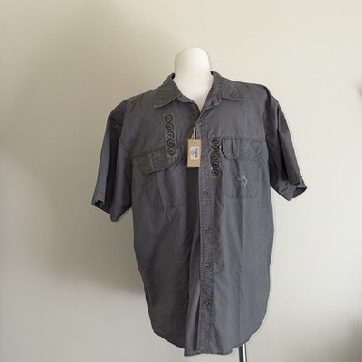 RedHead Button Down Shirt Men 2XL Pigment Dyed Short Sleeve Grey Fish Logo NWT