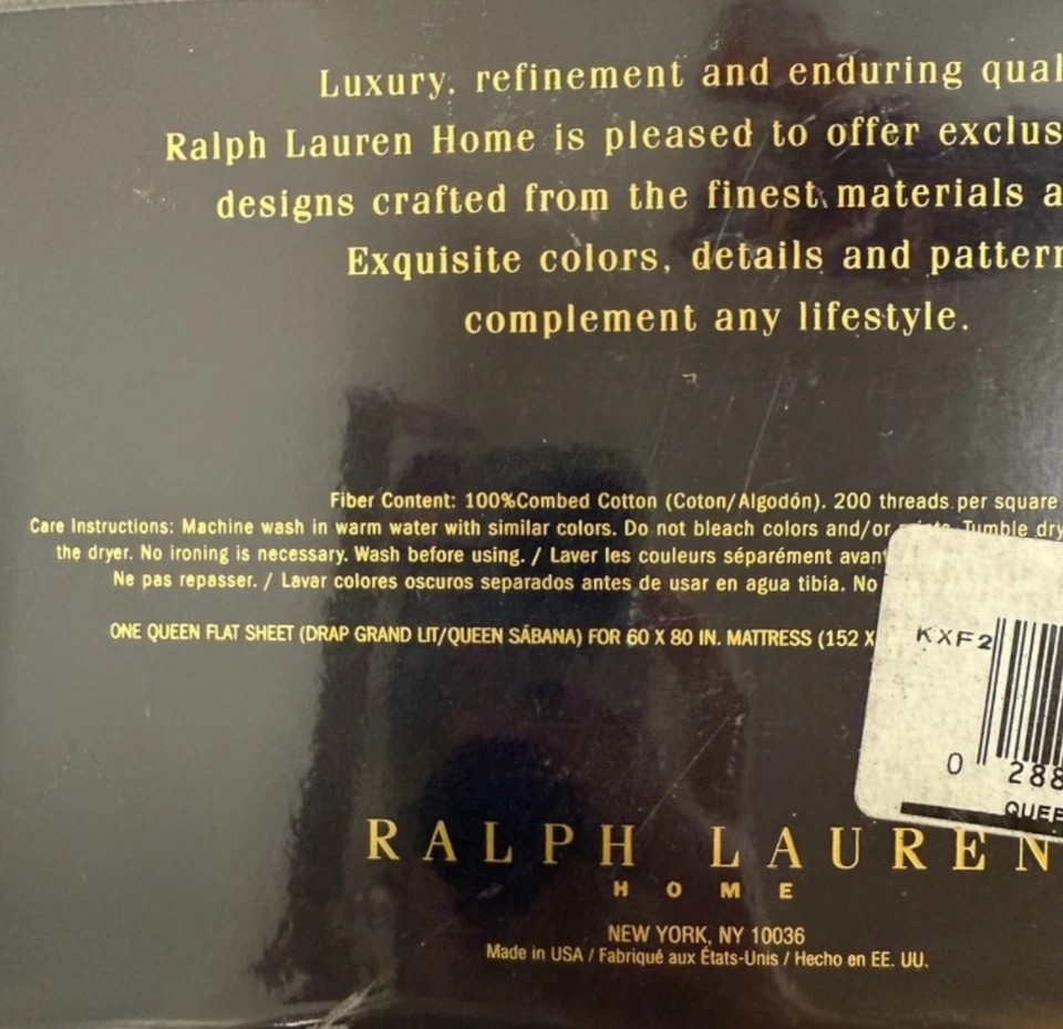 Ralph Lauren Queen Flat Sheet Brianna Tattersal Neutral Plaid Houndstooth Sealed - Image 3 of 4