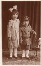Antique , 1918 Sepia Tone Studio Photograph of Brother and Sister in WWI Uniform