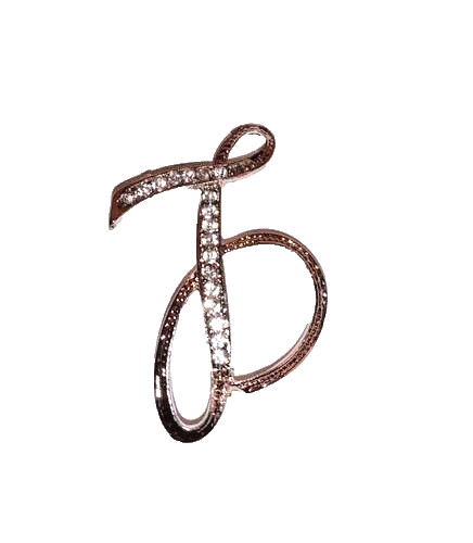 Rhinestone Script Initial T Brooch Pin Silver Ton… - image 1