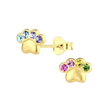 Silver Paw Print Stud Earrings Gold Plated