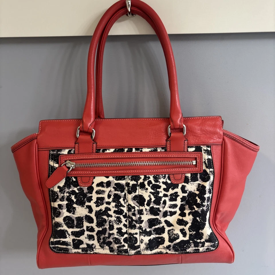 COACH Red  Cheetah Shoulder Tote Satchel Bag With Matching Wallet And Dust Bag - Image 3 of 4