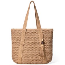 Straw Beach Bags for Women - Women Beach Handmade Woven Tote Bag, Summer Mesh...