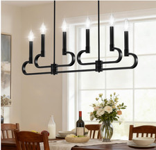 Dining Room, Island Light Fixture, 6 Light Black Chandelier for Kitchen Candle