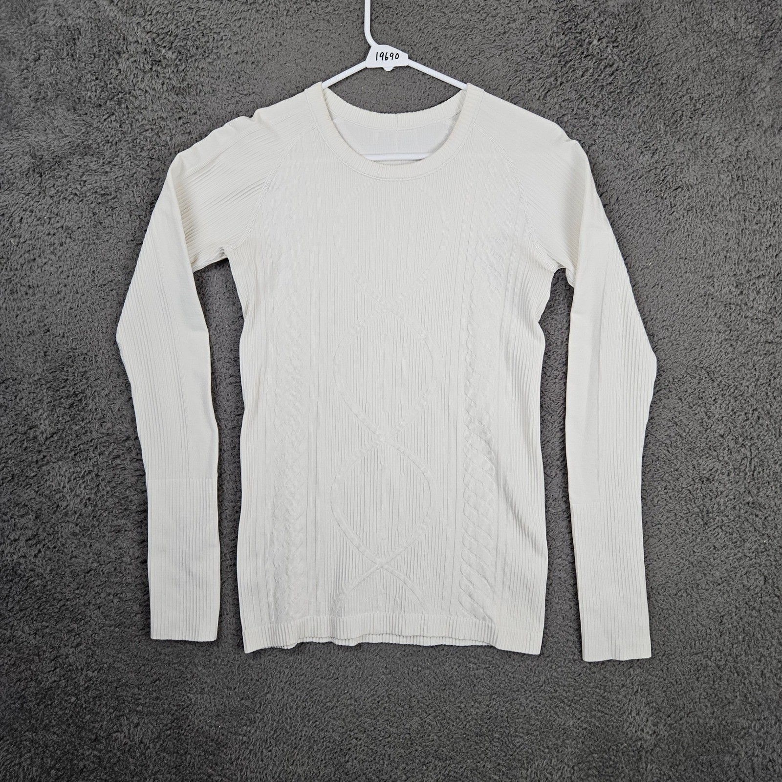 Lululemon Rest Less Pullover White Jacquard Ribbed Long Sleeve Shirt Womens