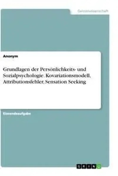 Grundlagen Der PersöNlichkeits- Und Sozialpsychologie. Kovariationsmodell,...-image