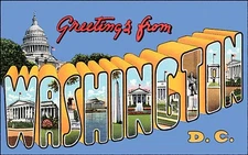 GREETINGS FROM WASHINGTON DC CAPITOL LANDMARKS USA TRAVEL VINTAGE POSTER REPRO