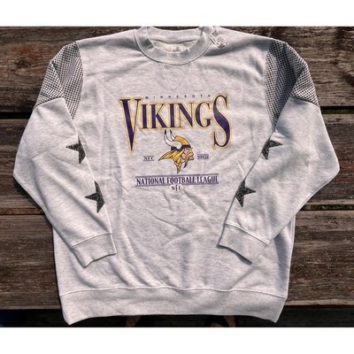 Gameday Couture Minnesota Vikings Sweatshirt Grey Rhinestone Star Mesh Womens L