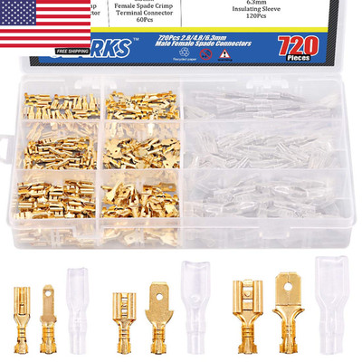 720Pcs 2.8Mm 4.8Mm 6.3Mm Male and Female Wire Spade Connector and Insulating Sle