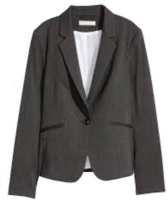 H&M Women's Blazer Jacket Gray Fitted Sz 14 Preppy Career Party Casual