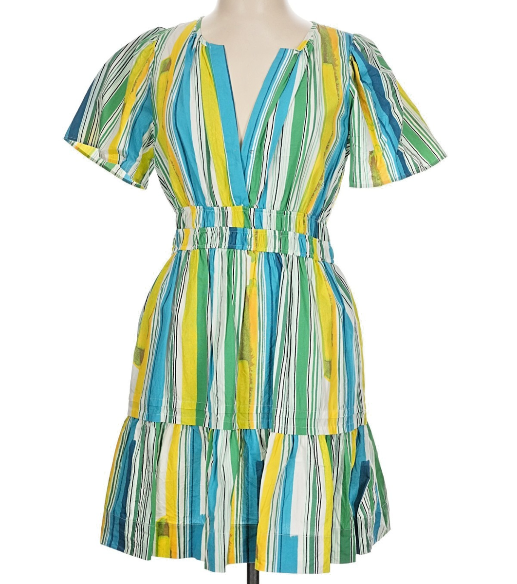 anthropologie green and white striped dress Anthropologie Exquise The Tobie Button-Front Shirt Dress Mini XLP XL P Green NWT