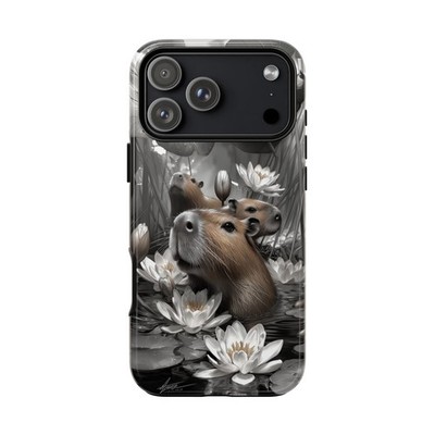 Brown Capybara Group Lotus Pond | Tough Phone Case | iPhone, Galaxy, Pixel