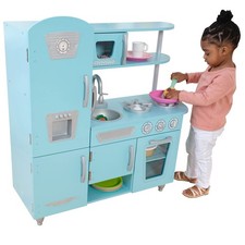 KidKraft Vintage Wooden Play Kitchen w/ Pretend Ice Maker Play Phone, Blue