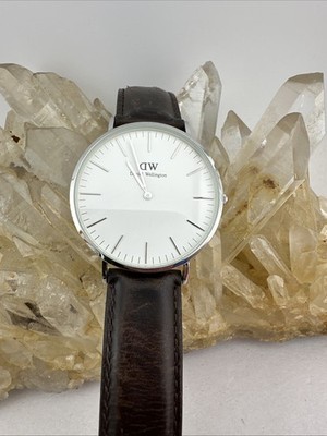 Daniel Wellington Bristol White Dial SS Brown Leather Quartz Watch With New Cell