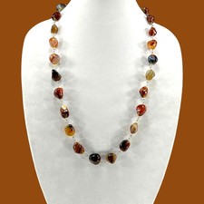 Polished Agate Necklace Continuous Strand Bead Link Vintage Natural Stone