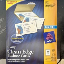 Avery 8879 Business Cards White Glossy Ink Jet 200 Cards- NEW
