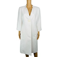 Le Suit Midi Blazer Size 10 White Stand Up Collar Business Twill Lined Pockets