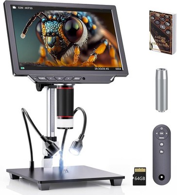 4K Digital Microscope - 2000X Magnification, 8'' Coin Microscope with 52MP Camera