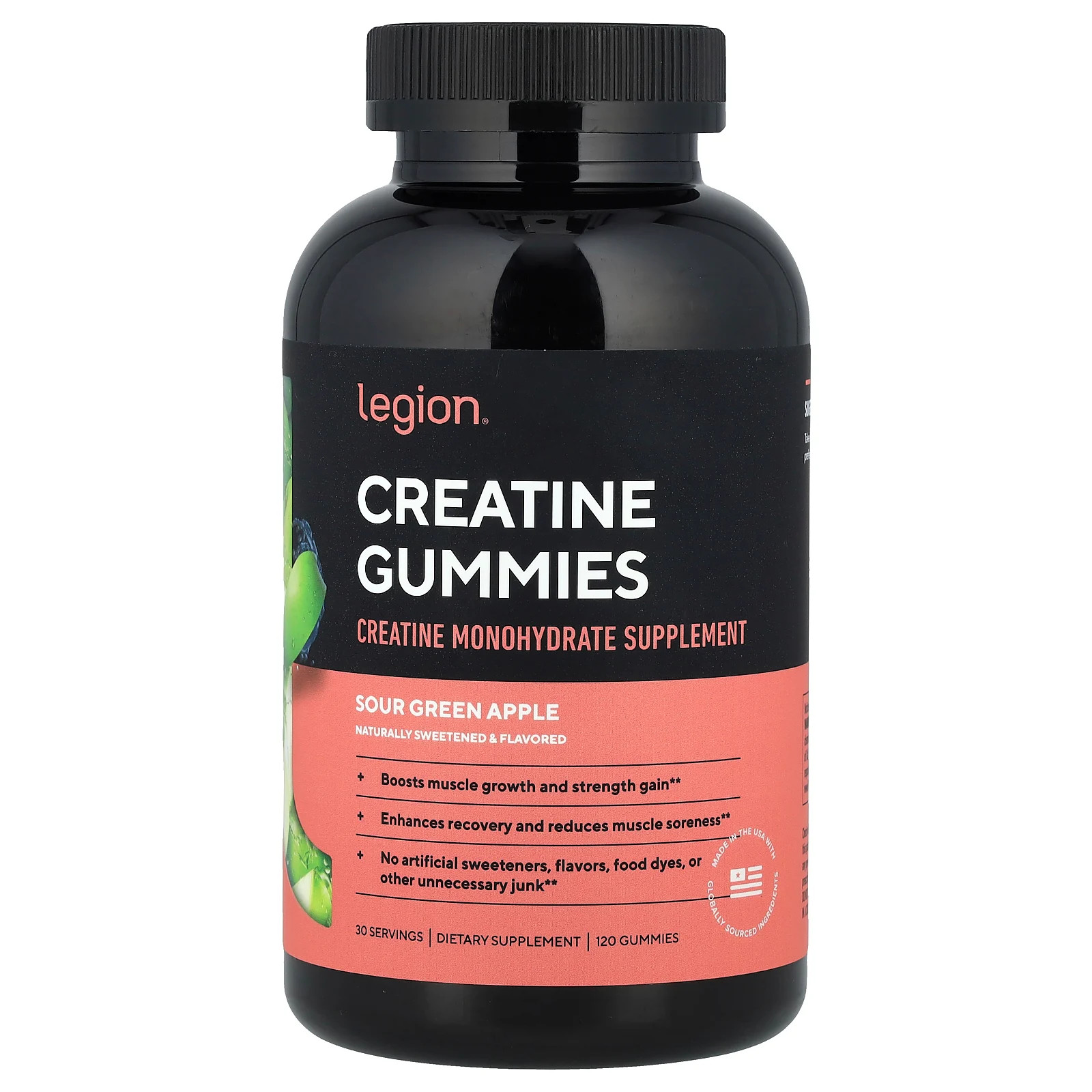 Жевательные резинки с креатином, Кислое зеленое яблоко, 120 жевательных резинок