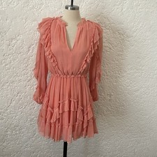 ULLA JOHNSON Aberdeen Coral Pink Silk Ruffle Mini Dress Size 2, Boho Chloe Look