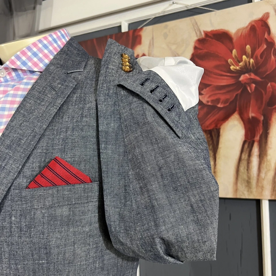 Blazer Tasso Elba Para Hombre Talla Grande (42-44) Azul Cambray Algodón Abrigo Deportivo Chaqueta Foto 4 de 4