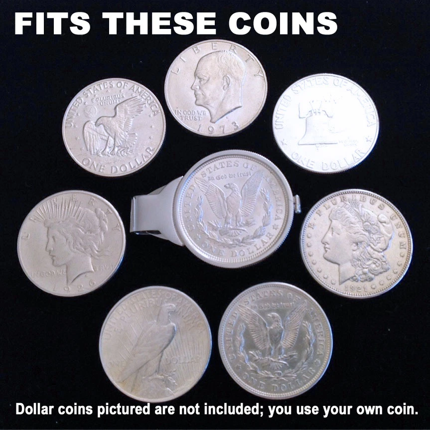 Silver Dollar Size Money Clip Stainless Coin Holder Bezel Morgan Peace Liberty ✅ - Image 3 of 4