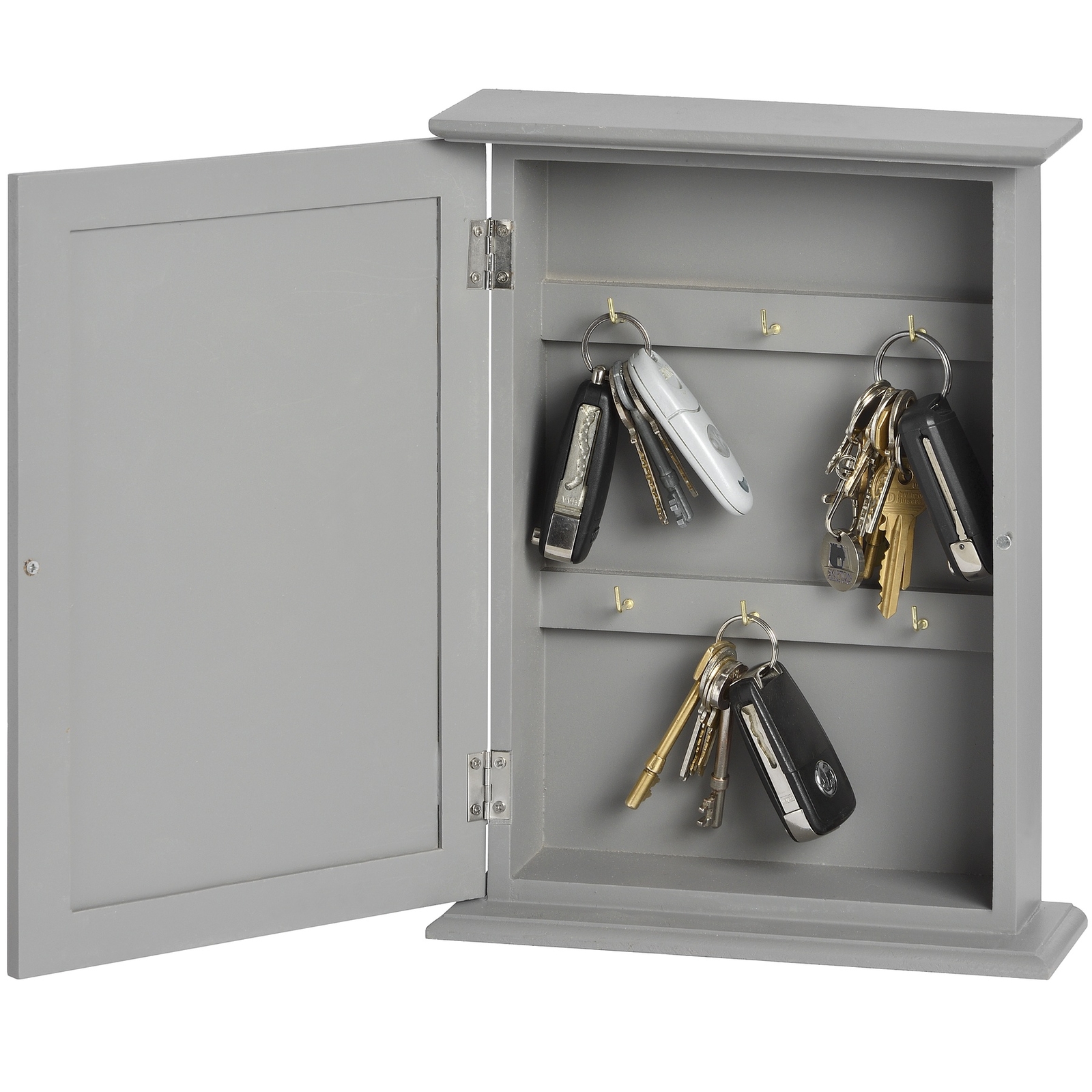 Wooden Key Holder Box Rack Hooks Grey Storage Cupboard Keys Cabinet ...