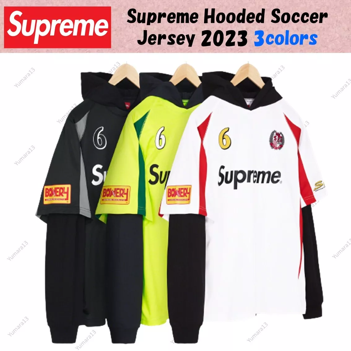 Supreme Hooded Soccer Jersey 2023 Black White Bright Green 3colors Size S-XXL