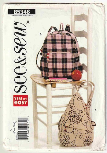 See & Sew 5346 Easy to Make Back Packs Bags Carry All in Two Styles Used