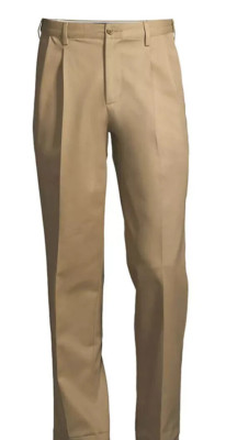 Lands End  NO IRON CHINO COMFORT EXP. WAIST PLEAT CHINO PANTS KHAKI  44X29 (Y12)