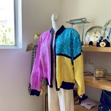Gorgeous Cache Lixa Carr Jacket Sequin Bright Color block Pattern Size S