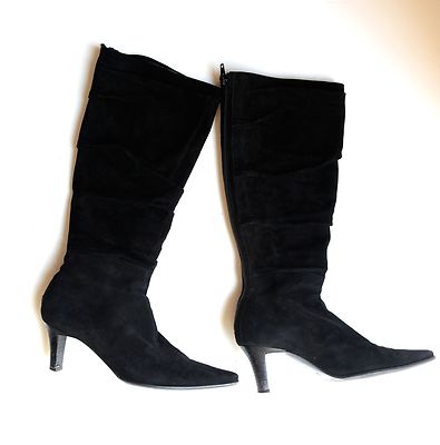 Bottes Slouch En Daim Noir – Taille 6 US – Fabriqué En Italie – Occasion élégante