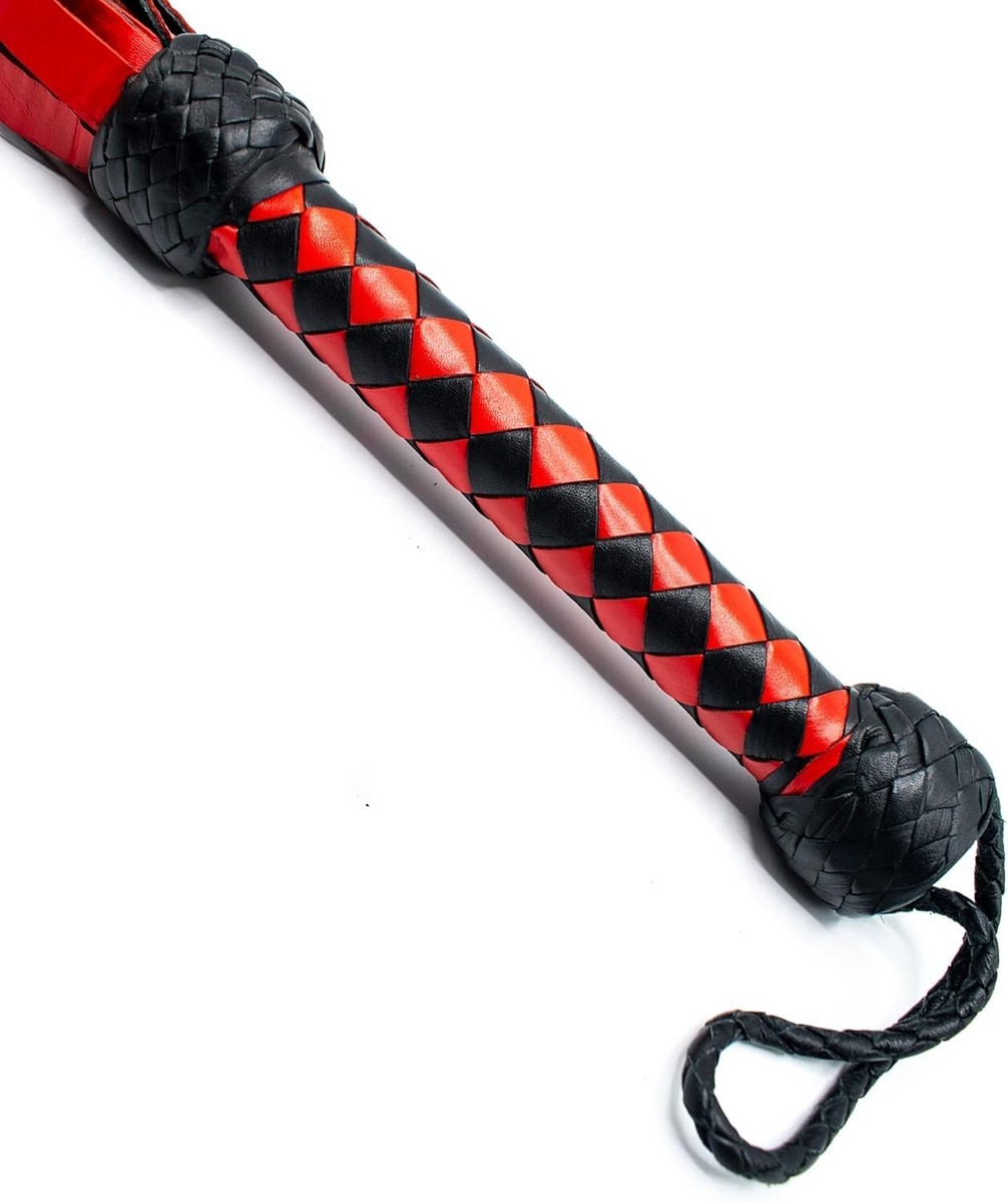 Flogger (martinet) En Cuir Véritable Rouge Et Noir - Fait Main - Modèle FL-030 - Neuf - BDSM