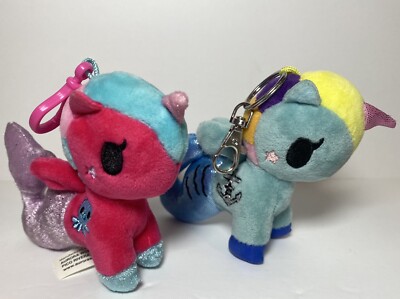 Tokidoki Plush Keychain Mermaids Unicorns Clips Lot 2 Rainbow Octopus Blue Pink