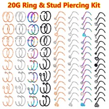 32Pcs Stainless Steel Nose Rings Hoop Screw Bar Nose Studs 20G Body Piercing Kit